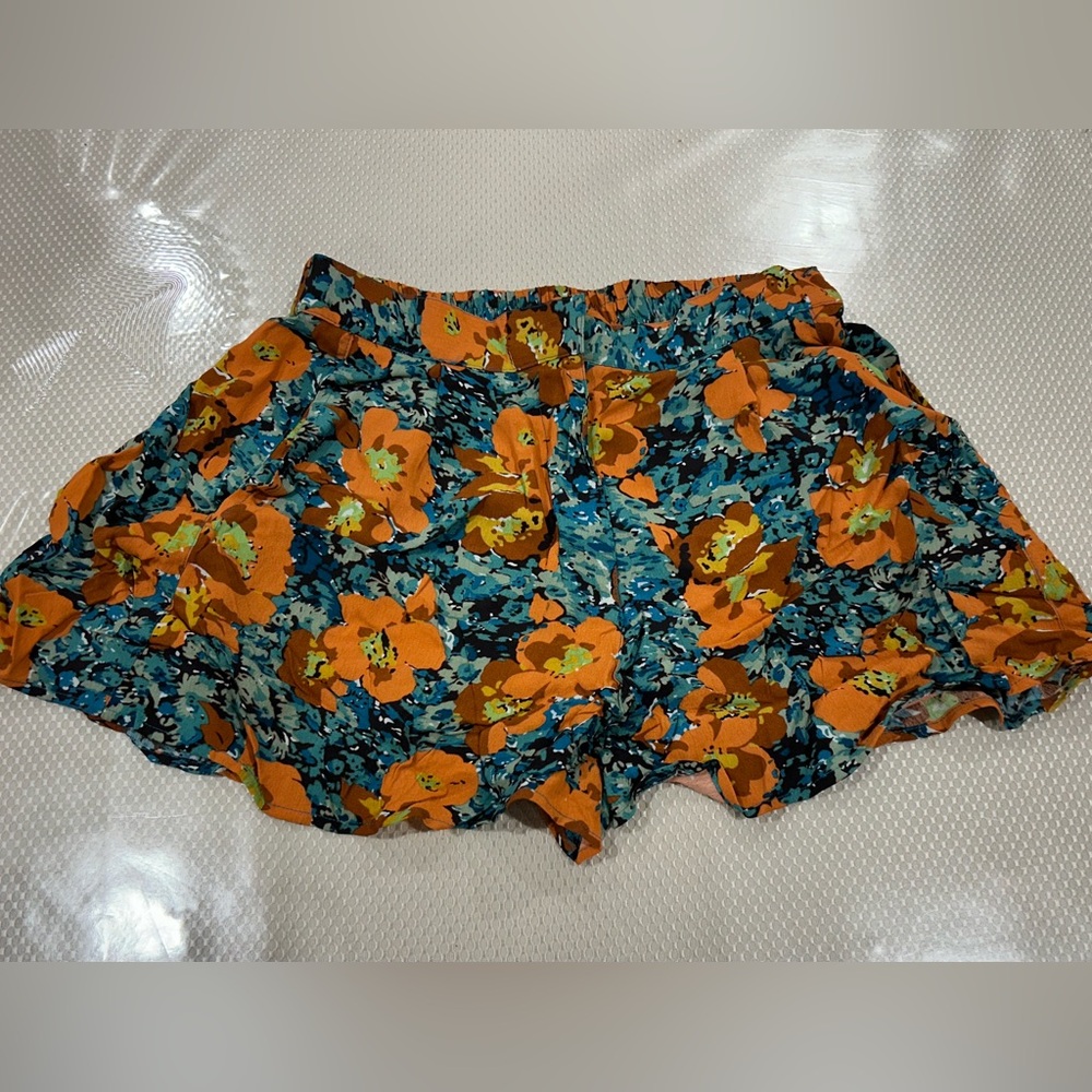 Topshop High Waist Orange and Blue Shorts